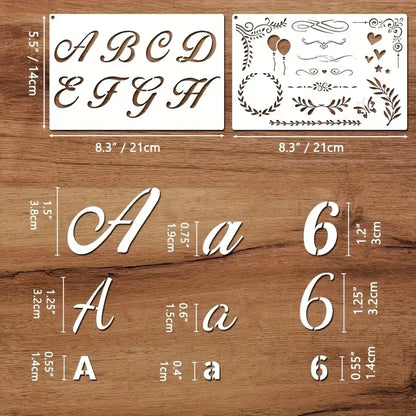 12PCS 8.3x5.5inch Cursive Alphabet Stencils with Numbers & Symbols Reusable Letter Templates for DIY Signs Blackboard Fabric 