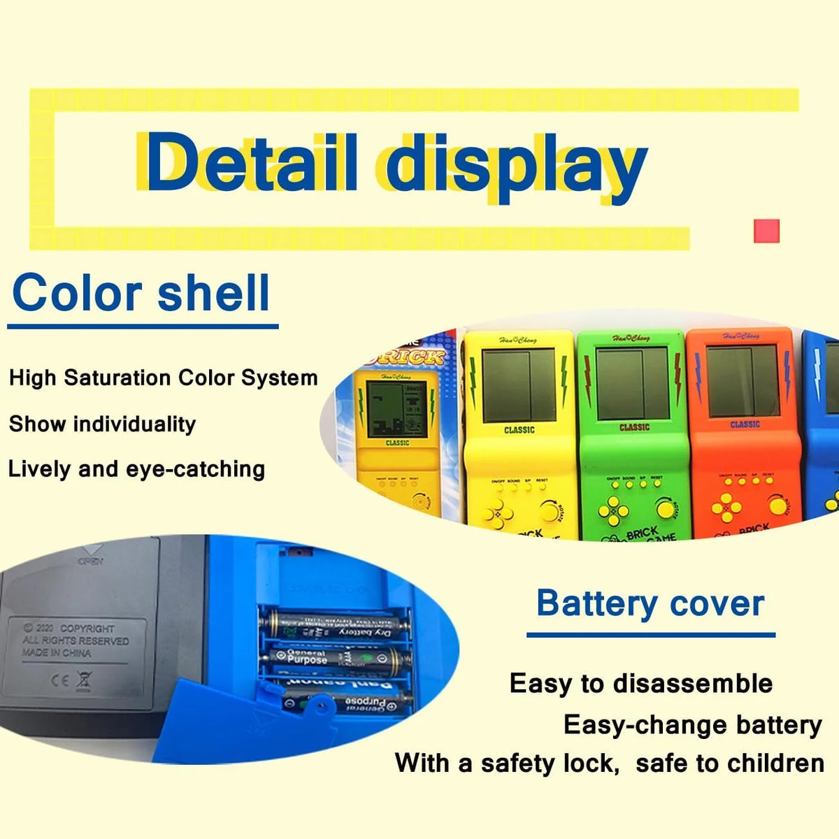 Nostalgic Pocket Game Classic Retro Handheld Game Players for Tetris Console Large Screen Children's Machine Kids Puzzle Toys