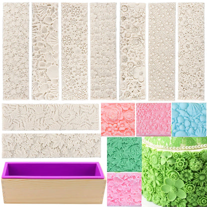 Silicone Wooden Box Soap Mold Making Kit DIY Artistic Soap Making Mold with Flexible Rectangle Floral Flower Embossing Mat