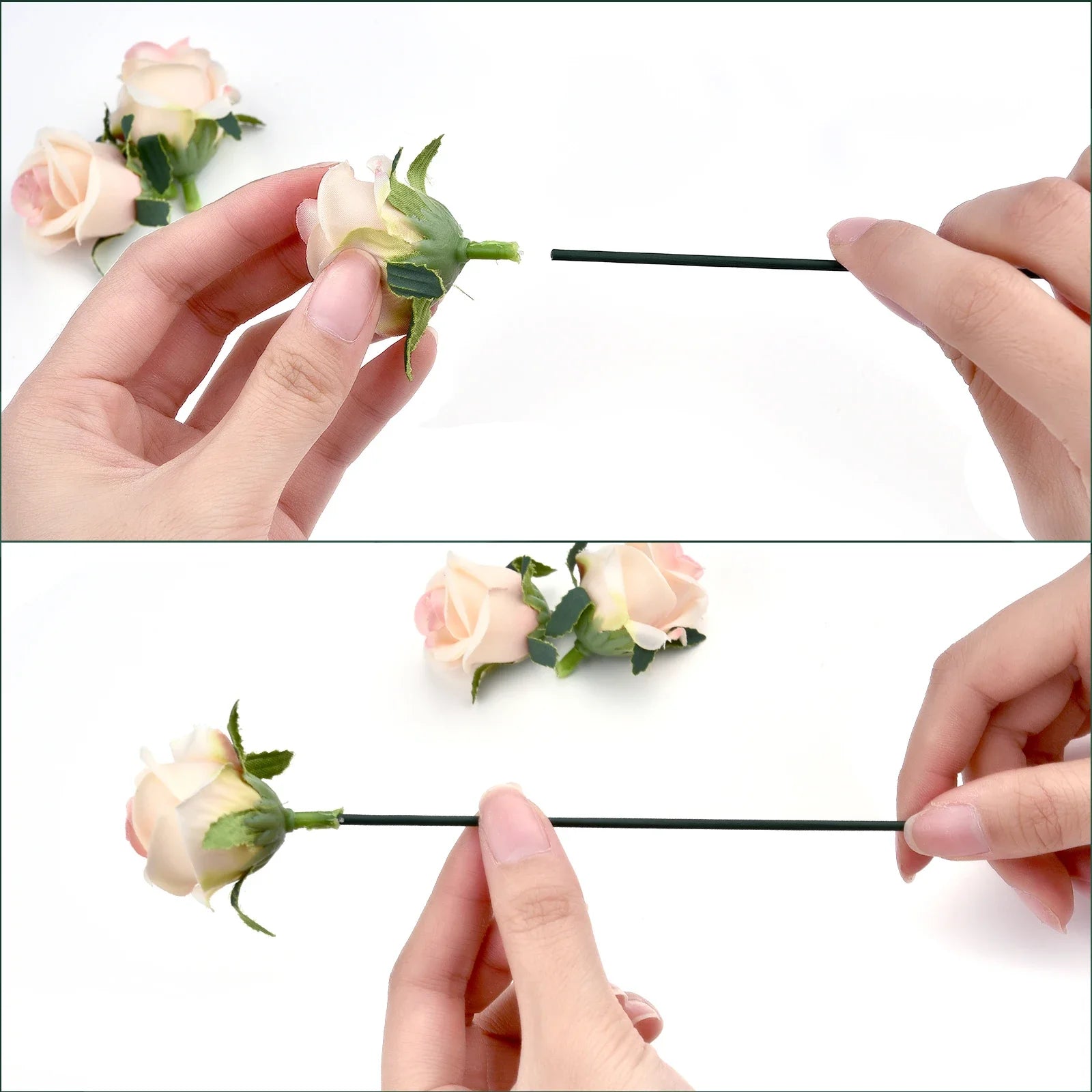 50pcs 15/20/25/30/40cm Artificial Green Flower Stems DIY Floral Material Handmade Wire Stem Accessoies For Wedding Home Decor