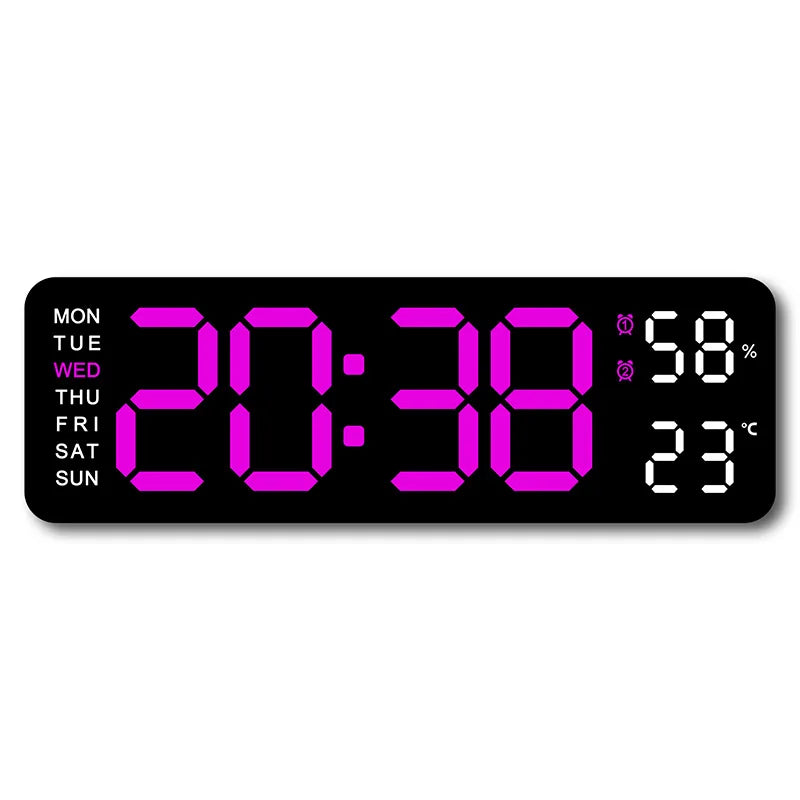 9 Inch Large Digital Wall Clock USB Powered TEMP Humidity Week Auto Dimmer DST Table Clock 12/24H Electronic LED Alarm Clock 