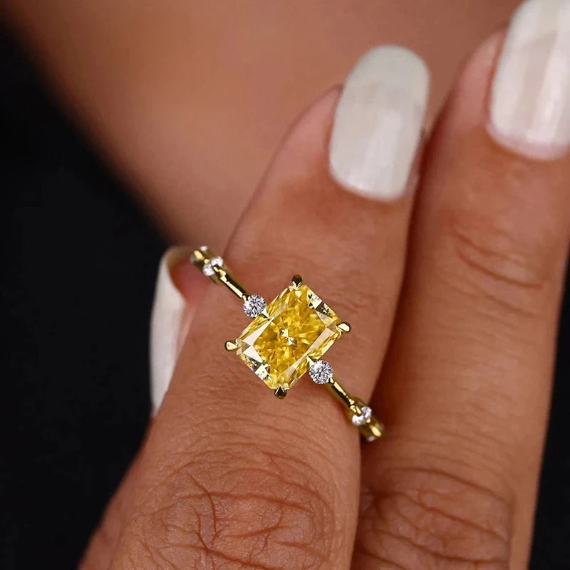 CAOSHI Fashion Lady Yellow Zirconia Ring Trendy Female Engagement Ceremony Jewelry Stylish Bridal Wedding Band Accessories Gi