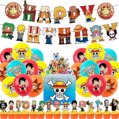 ONE PIECE Birthday Party Supplies Balloons Flags Cake Decorations for Kids Cartoon Theme - ONE A