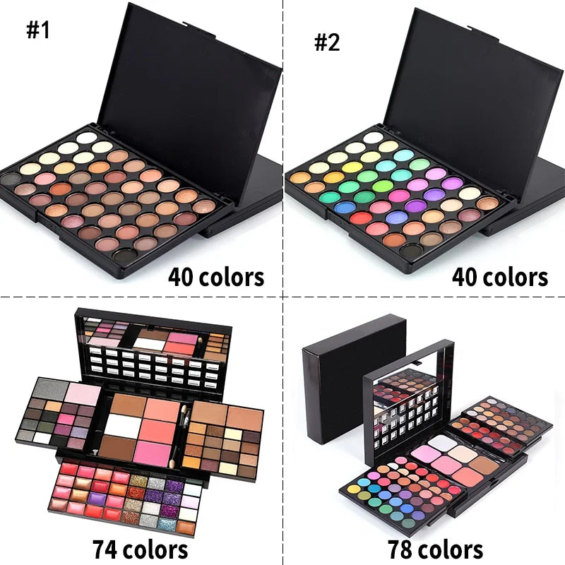 40/74/78 Colors Glitter Eyeshadow Palette Matte Waterproof Long Lasting Pressed Powder Cosmetics Kit Fashion Women MakeUp Too