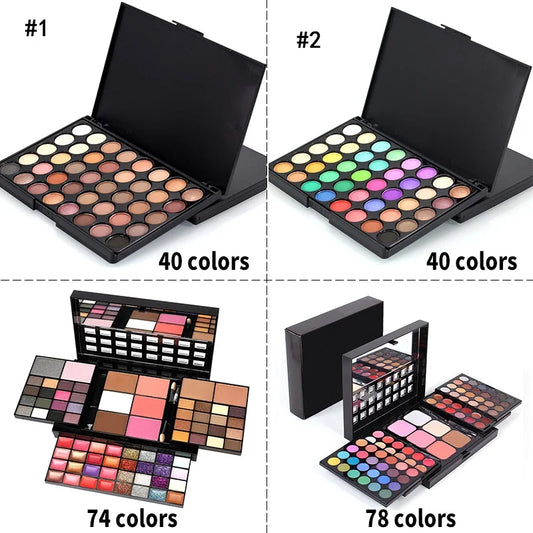 40/74/78 Colors Glitter Eyeshadow Palette Matte Waterproof Long Lasting Pressed Powder Cosmetics Kit Fashion Women MakeUp Too