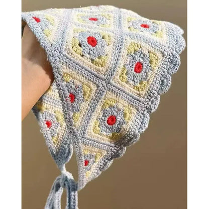 Retro Knitted Triangle Headband Crochet French Pastoral Style Girl Flower Headscarf Handmade Hollow Beach Vacation Headkerchi