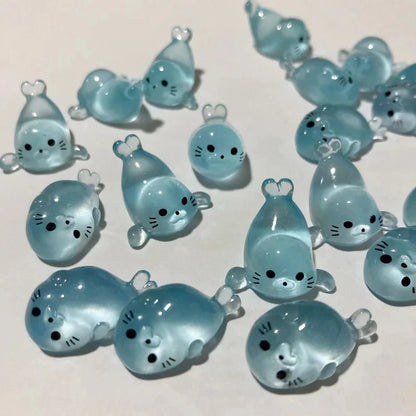 10/20/100-PCS Glow-in-the-Dark Mini Seal Figurines, Resin Marine Animal Miniatures, Adult DIY Handmade Home Decor Accessories