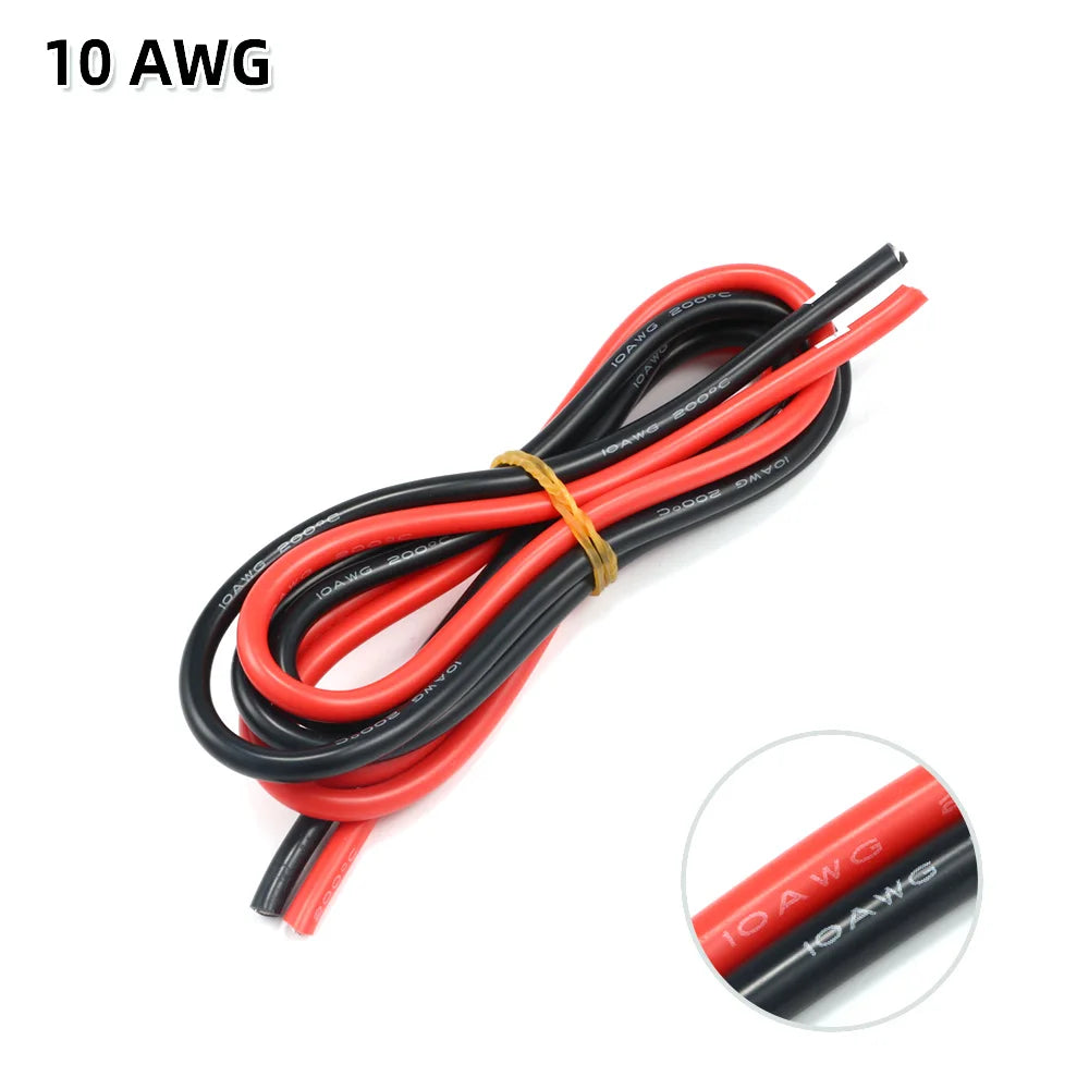 2 Meter Silicon Wire 8 10 12 14 16 18 20 22AWG Heatproof Soft Silicone Silica Gel Wire Cable (1Meter Red+1Meter Black) ) - 10