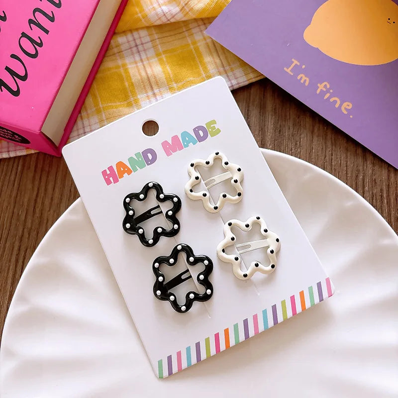 Rhinestone Vintage Polka Dot Star Hair Clips Set Japanese Sweet Girlish Heart Geometric Flyaway BB Clips Kids Versatile Hairp