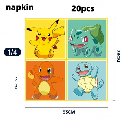 Decoration Pokemon Birthday Party Hats Pikachu Disposable Tableware Tablecloth Cup Plate Napkin Baby Shower Party Favors Poke