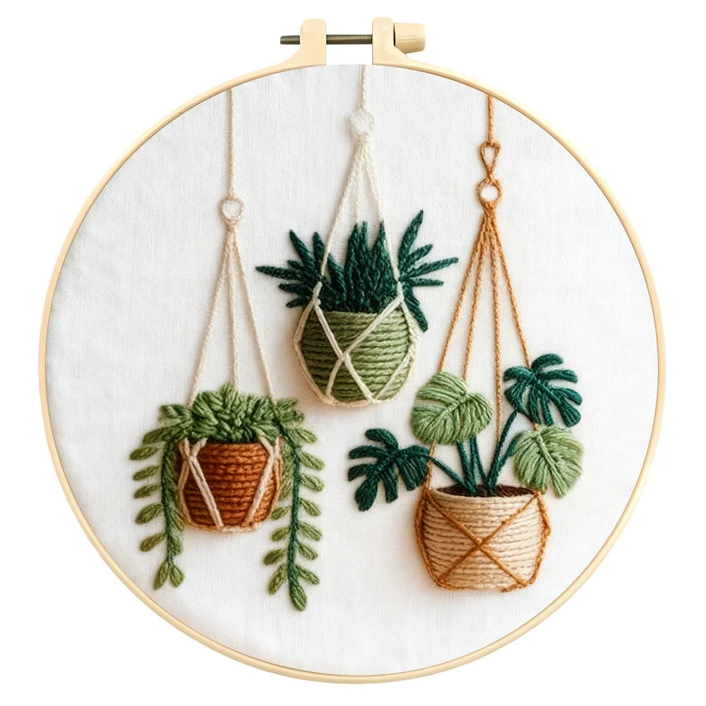 Embroidery Supplies Plant Printed Canvas DIY Crafting Material Pack Cross Stitch Kit Starter Kit For Beginners Home Decoratio