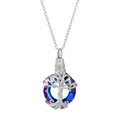 Cremation Jewelry Tree of Life Urn Necklace for Ashes with Crystal Memorial Keepsake Jewelry w/Funnel Filler Gifts for Women 