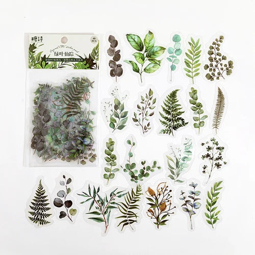 40pcs/bag Vintage Ginkgo leaves flowers PET sticker package DIY diary decoration sticker album scrapbooking - O