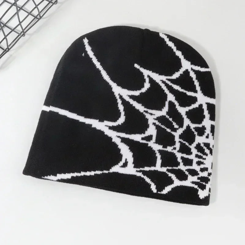 Knitting Spider Web Design Hat Skullies Beanies for Men Women Pullover Pile Cap Y2k Goth Warm Beanie Hats New Hip-hop Street 