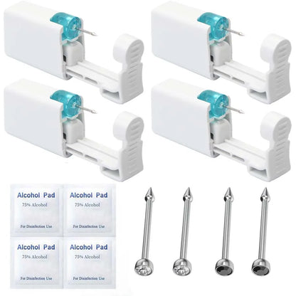 4PCS Self Hypoallergenic Nose Piercing Kit-Disposable Nose Piercing Gun with Built-in Nose Studs - white black
