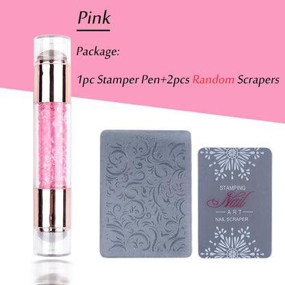1pc Transparent Silicone Nail Art Stamping Kit French Design For Manicure Plate Stamp Polish Seal Two Side Stamper Scraper To