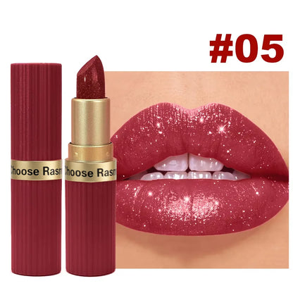 Pearlescent Pink Glitter Velvet Lipstick Metallic Waterproof Long Lasting Matte Shimmer Diamond Lipstick Women Makeup Cosmeti