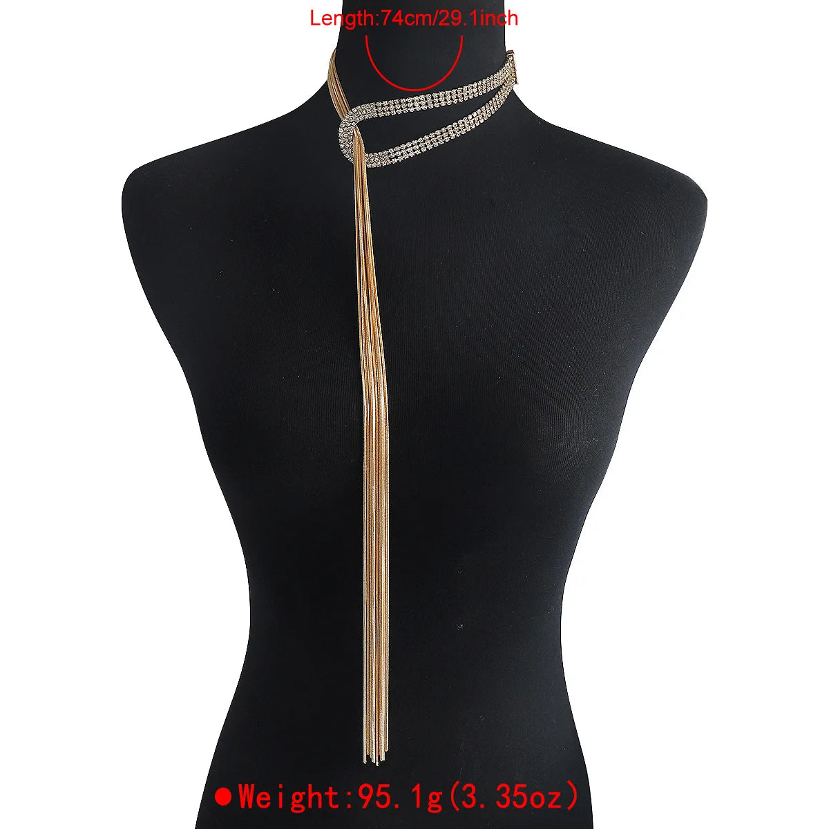 Rhinestone Snake Lariat Necklace Women Long Tassel Y‑Shaped Necklace Gold Adjustable Chain Party Statement Neck Jewelry - Gol