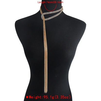 Rhinestone Snake Lariat Necklace Women Long Tassel Y‑Shaped Necklace Gold Adjustable Chain Party Statement Neck Jewelry - Gol