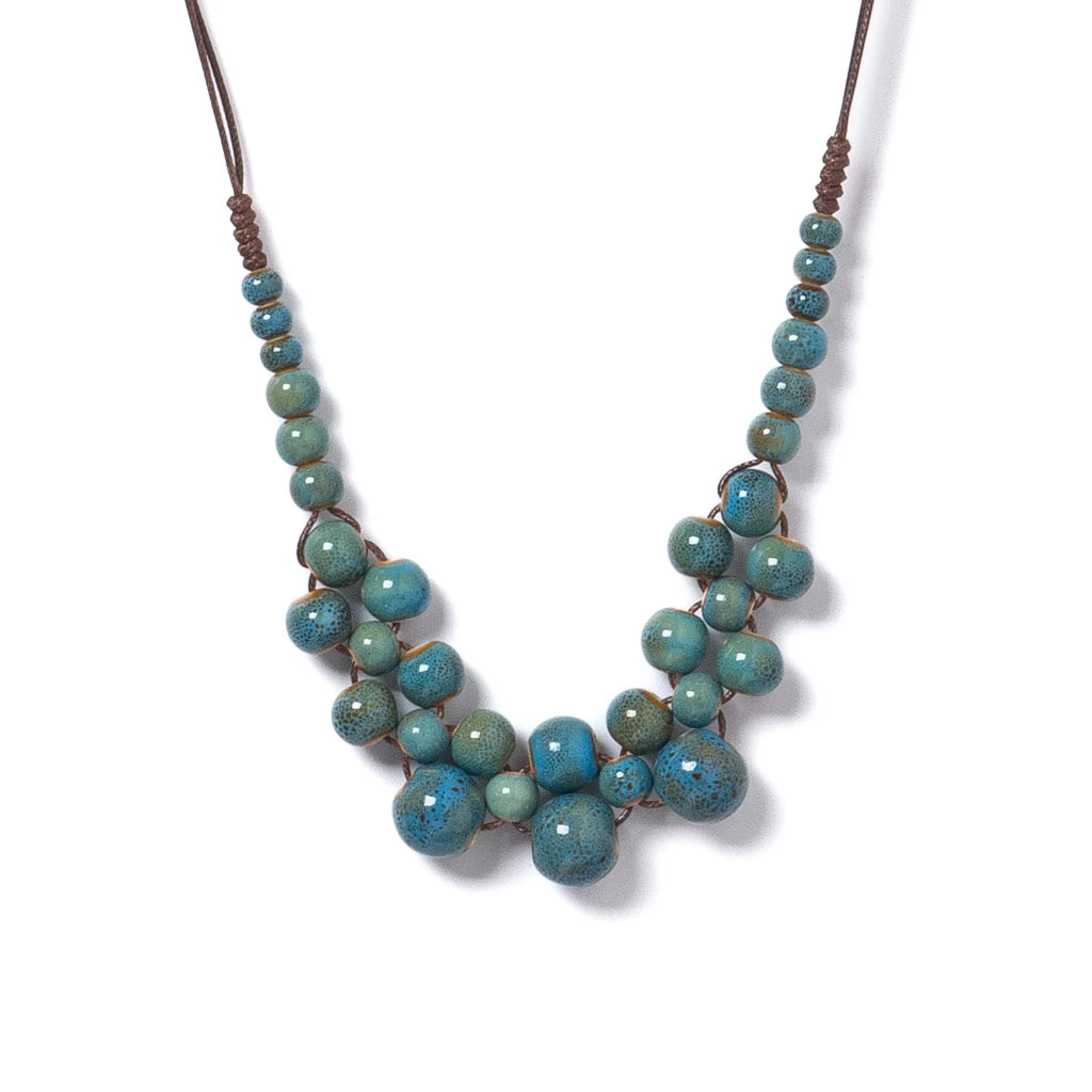 Colorful Handmade Ceramic Necklace Multilayer Adjustable Boho Vintage Jewelry Unique Statement Accessory for Women 198 - S001
