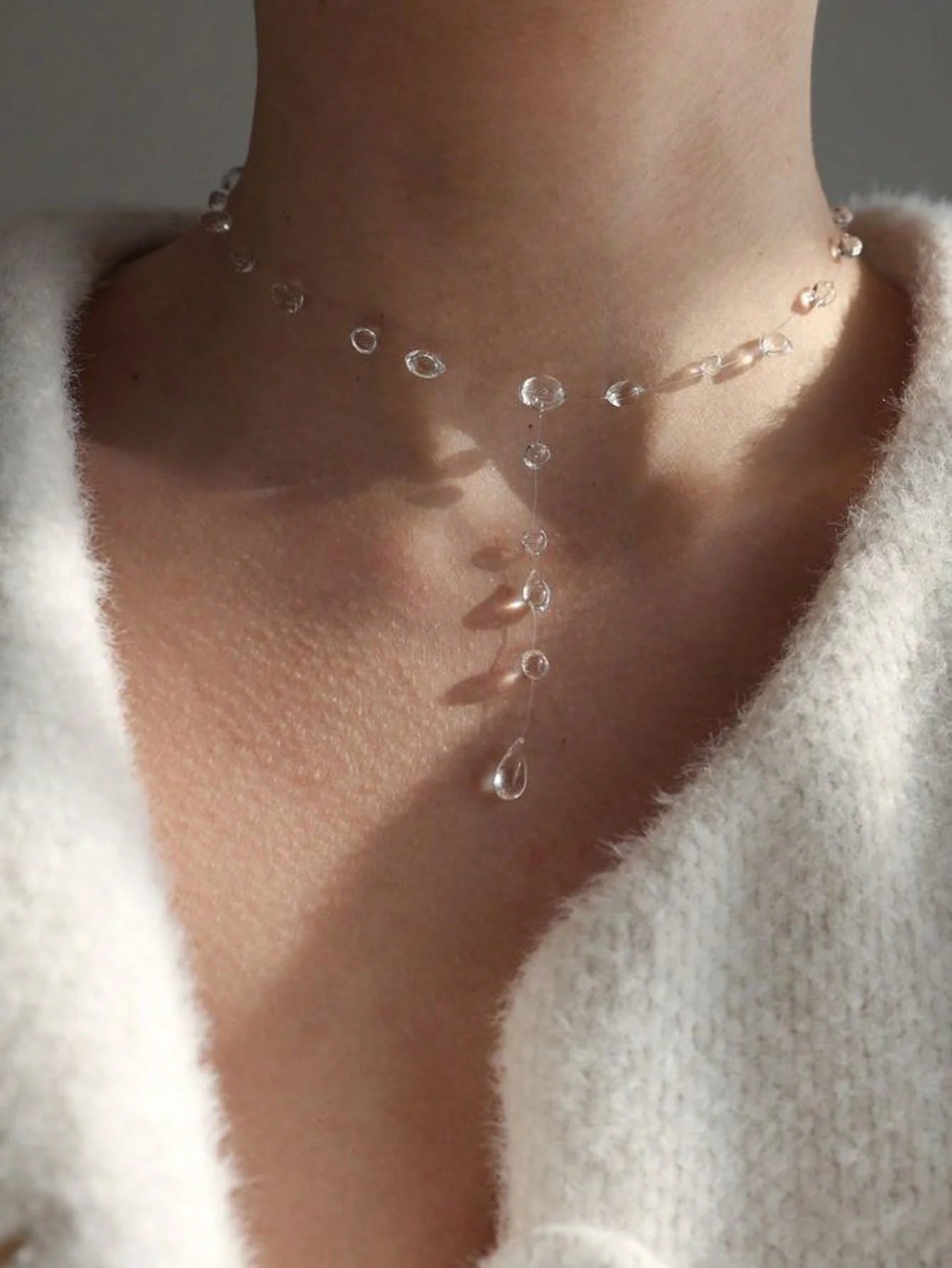 Clear Dewdrop Tassel Series Necklace Minimalist Drip Glue Beads Clavicle Chain Women Holiday Niche Trendy Jewelry - style 7