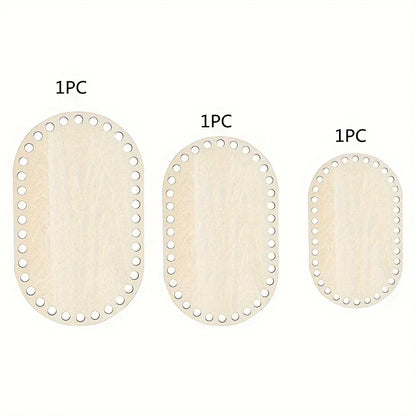 3pcs/set DIY Basket Weaving Supplies Oval Blank Solid Crochet Basket Wood Base Natural Wooden Basket Bottom for Craft Making 