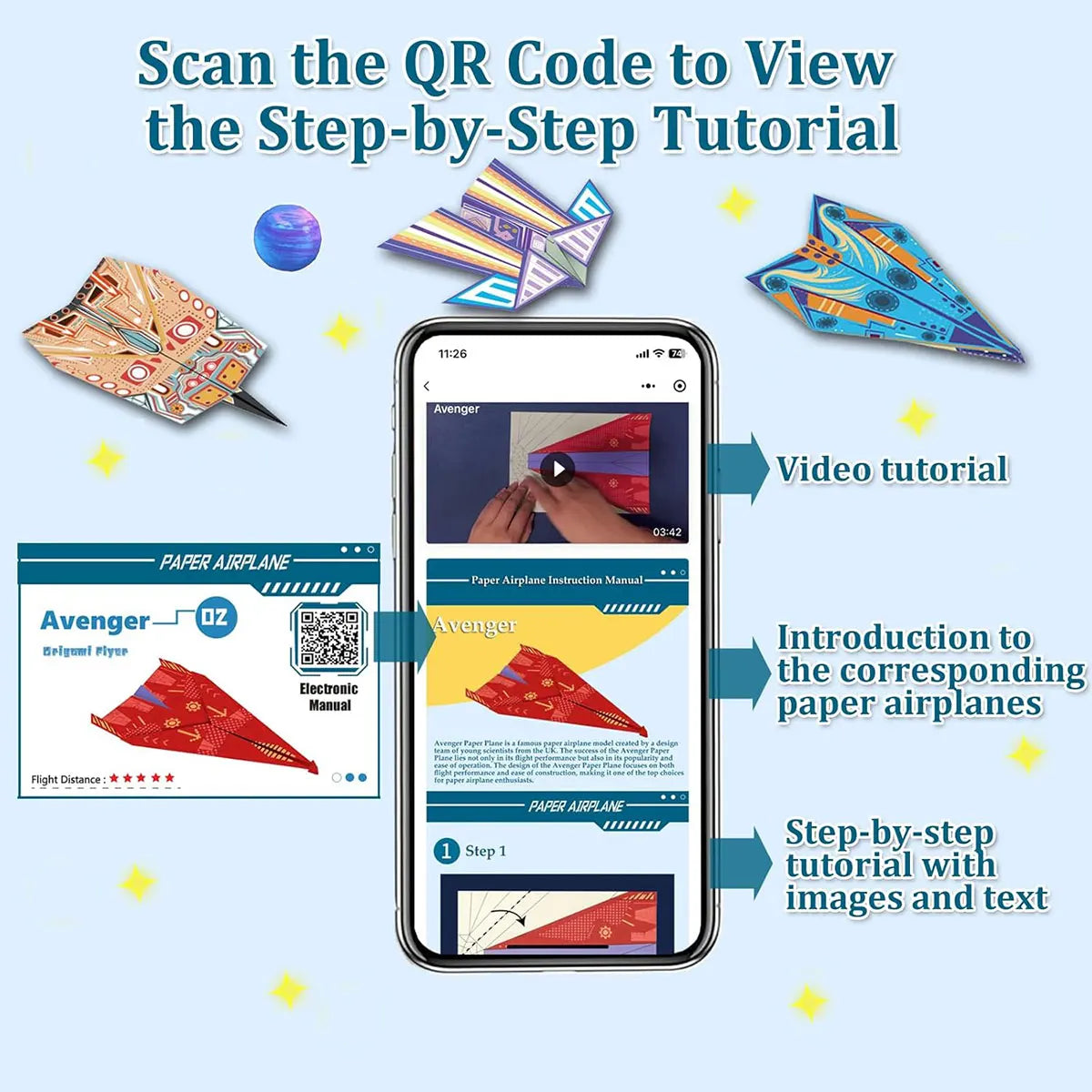 12/32 Sheets Origami Paper Airplane Kit 16 Classic Designs World Record Planes Boys Girls Beginner Gift Party Favor Easy to F