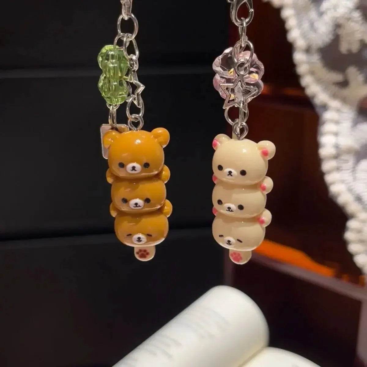Cute Bear Phone Charms Pendant Kawaii Anime Keychain Accessories for Keys Schoolbag IPhone17 Pro Max Airpods Ins