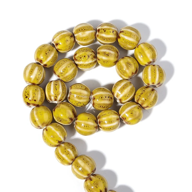 1 Strand Pumpkin Shape Stripe Ceramics Beads Colorful Floral Glaze Beads for Jewelry Making DIY Loose Spacer Beads Accessorie