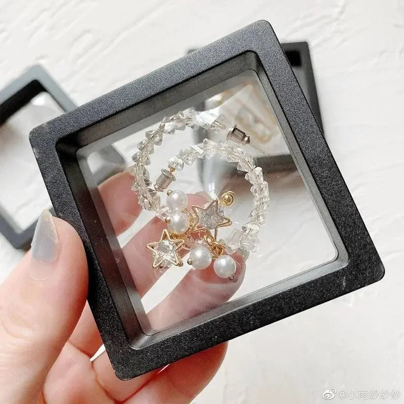 20Pcs Clearview 3D Floating Display Cases Dustproof Acrylic Jewelry Storage Box with Elastic Film Transparent Hanging Organiz