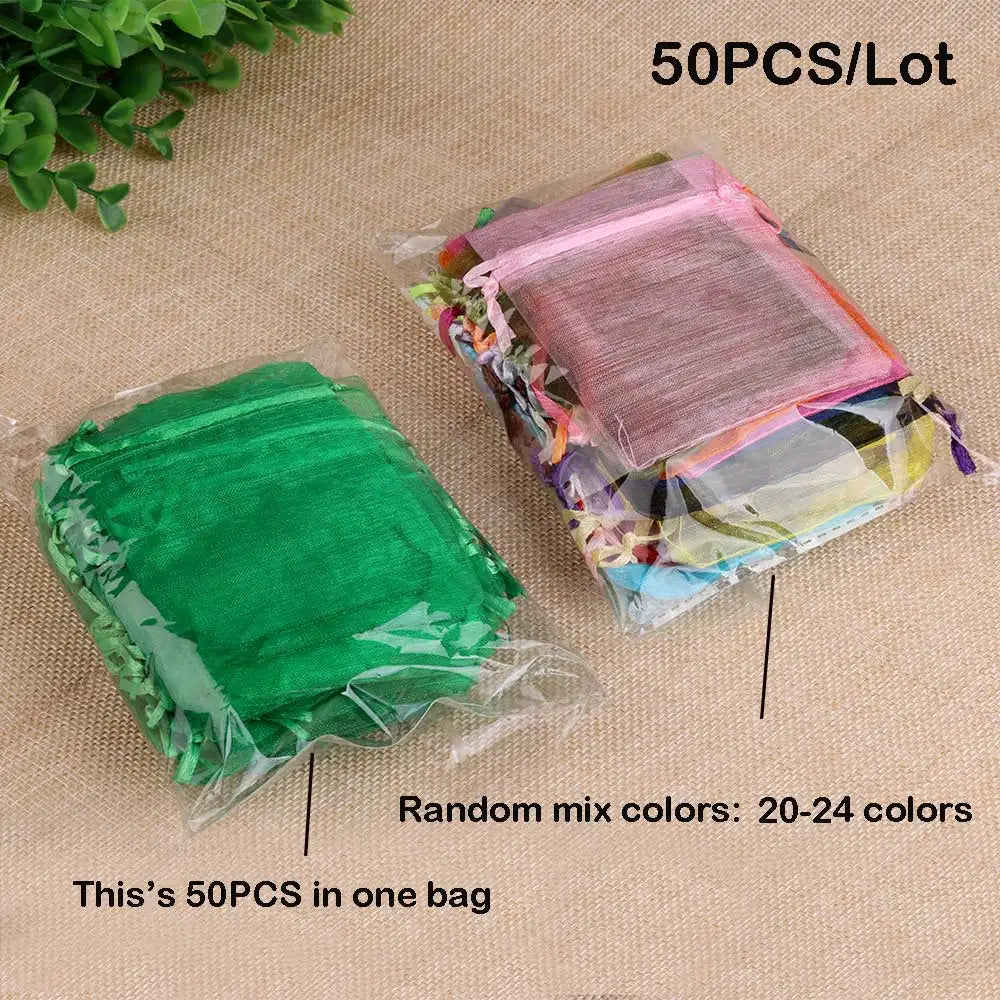 50/100pcs Colorful Organza Gift Bag 5x7 7x9 9x12 10x15 13x18cm Party Wedding Favors Candy Jewelry Packaging Drawstring pouche