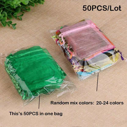 50/100pcs Colorful Organza Gift Bag 5x7 7x9 9x12 10x15 13x18cm Party Wedding Favors Candy Jewelry Packaging Drawstring pouche