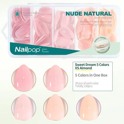 Nailpop 3-IN-1 Nude Natural Soft Nail Tips Set 140PCS Skin Tones Press on Nails Ultra-Fit Gel Nail Extensions Easy Manicure D