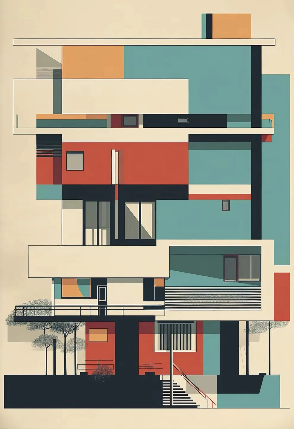 Classic Architecture Abstract Poster Prints Minimalist Fallingwater House Bauhaus Canvas Painting Wall Art Pictures Home Deco