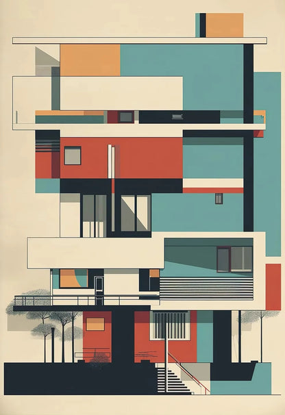 Classic Architecture Abstract Poster Prints Minimalist Fallingwater House Bauhaus Canvas Painting Wall Art Pictures Home Deco