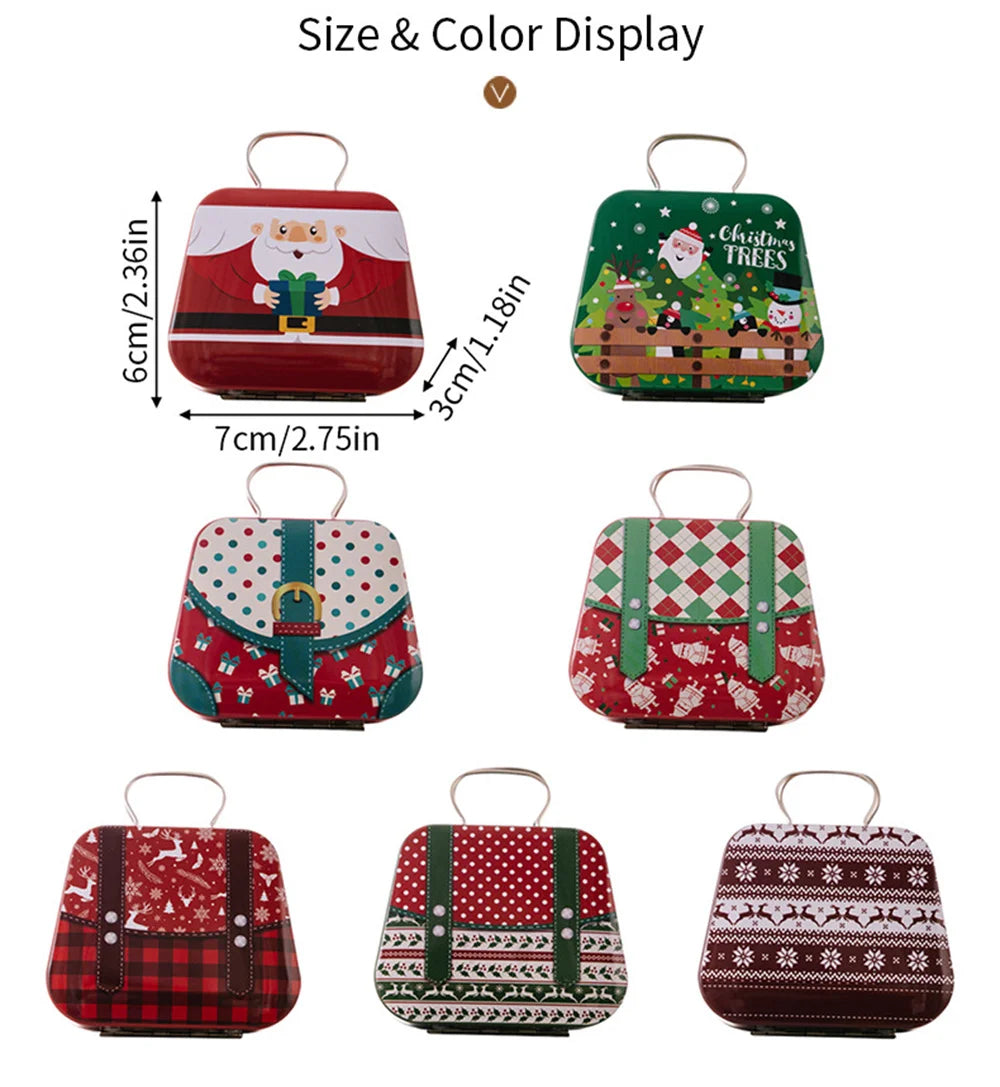 Christmas Decoration 2025 Metal Box Handbag Shape Tin Jar Jewelry Storage Case Kids Gift Can Storage Boxes 2026 Xms Party Dec
