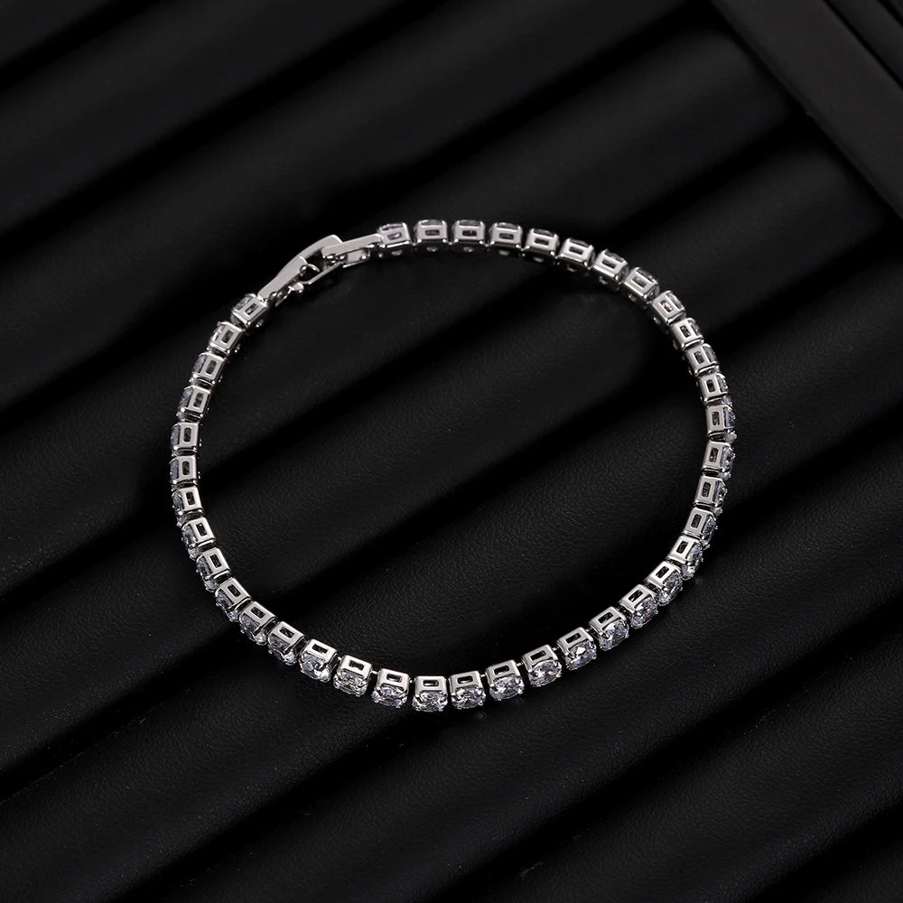 Luxury Hiphop Iced Out 4mm Cubic Zirconia Crystal Tennis Bracelets For Women Men Gold Color Silver Color Bracelet Chain Jewel
