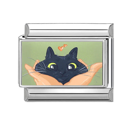 2026 New Women's Gift Cute Cat Looks at the cake Italian Charm Links Beads Fit 9mm Stainless Steel Modular Bracelet Jewelry G