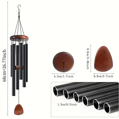 Classic 26 Inch Aluminum Pipe Wind Chimes With Wooden Hanging Tag Farmhouses Terraces Gardens Balcony Corridor Decoration