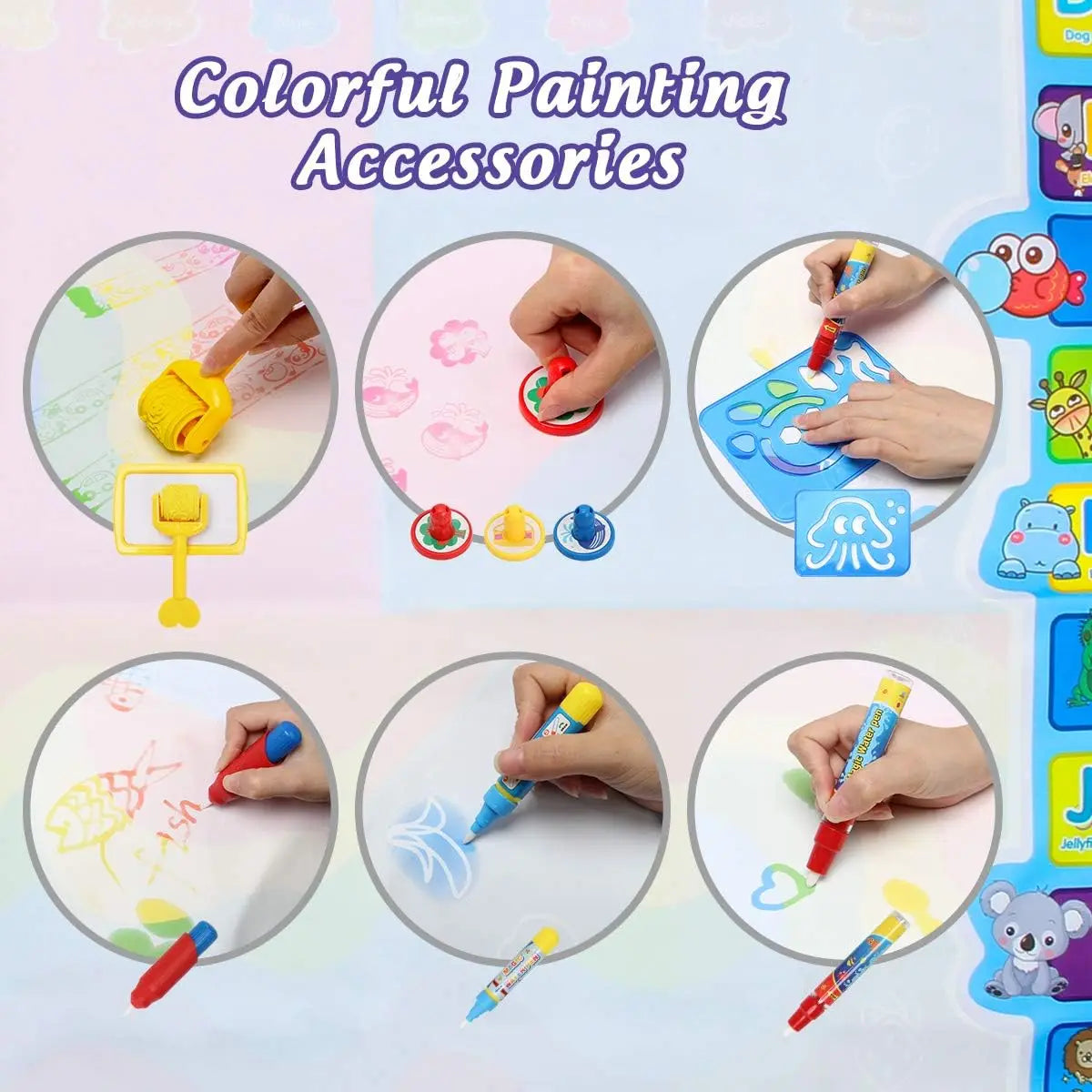 Magic Water Drawing Mat Reusable Doodle Painting Board with Pens Montessori Educational Toys for Kids Halloween Christmas Gif