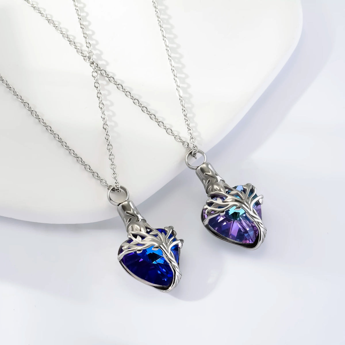 Cremation Jewelry Tree of Life Urn Necklace for Ashes with Crystal Memorial Keepsake Jewelry w/Funnel Filler Gifts for Women