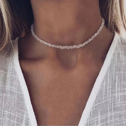 Mulit-cut Glass Crystal Irregular Beaded Choker Necklace for Women Transparent Vintage Collarbone Collar Neck Fashion Jewelry