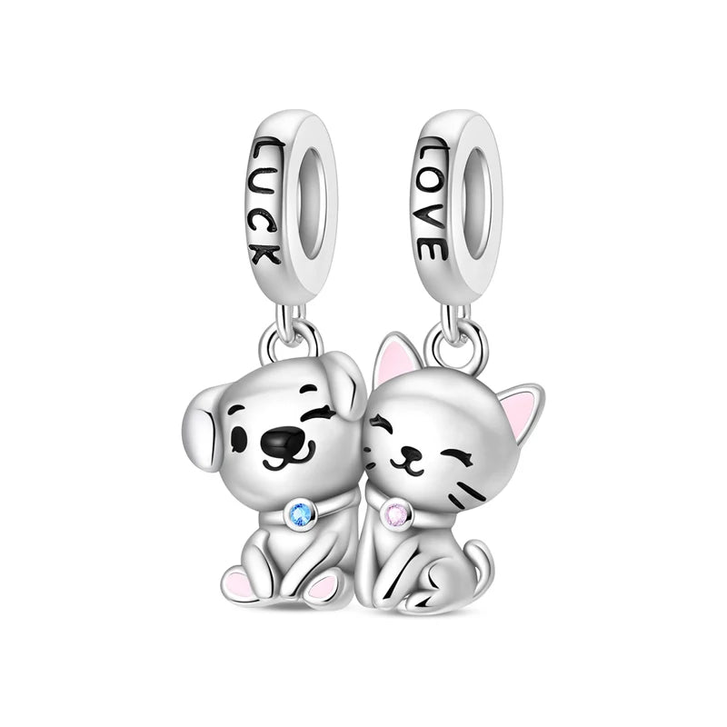 Original 925 Sterling Silver Charms Love Pets Dog Cat Paw Print Pendant Beads Fit Brand Bracelets Necklaces Women DIY Jewelry