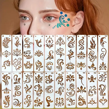 20Pcs Reusable Vintage Floral Eyebrow Templates Simple PET templates With Exquisite Swirls For Stage And Hanfu Appearance - 2