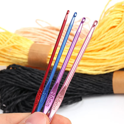 8pcs Metal Handle Crochet Hook Colorful Aluminum Knitting Needles Single Head Crochet Knitting Yarn Crafts DIY Apparel Needle