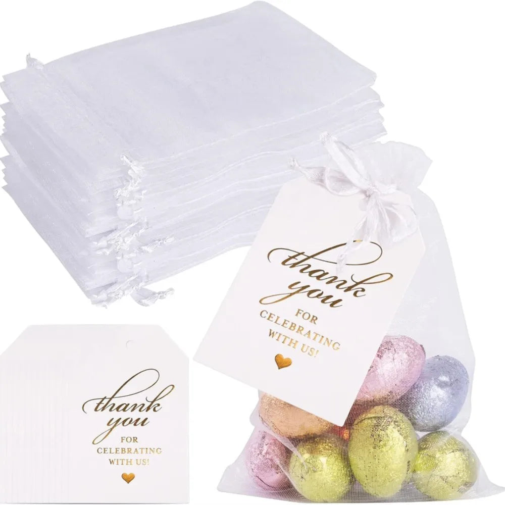 50pcs White Sheer Organza Bag Jewelry Gift Party Favor Bags with Drawstring for Wedding Christmas Small Jewelry Storage