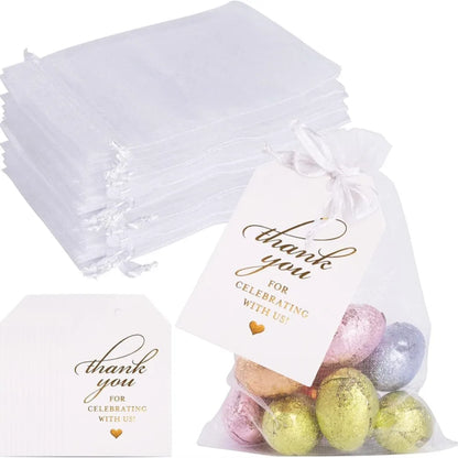 50pcs White Sheer Organza Bag Jewelry Gift Party Favor Bags with Drawstring for Wedding Christmas Small Jewelry Storage