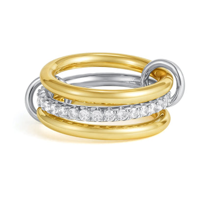 Luxury Cubic Zirconia Gold Plating Multilayer Connecting Rings for Women Fashion Mixed Color Stackable Finger Ring Party Jewe