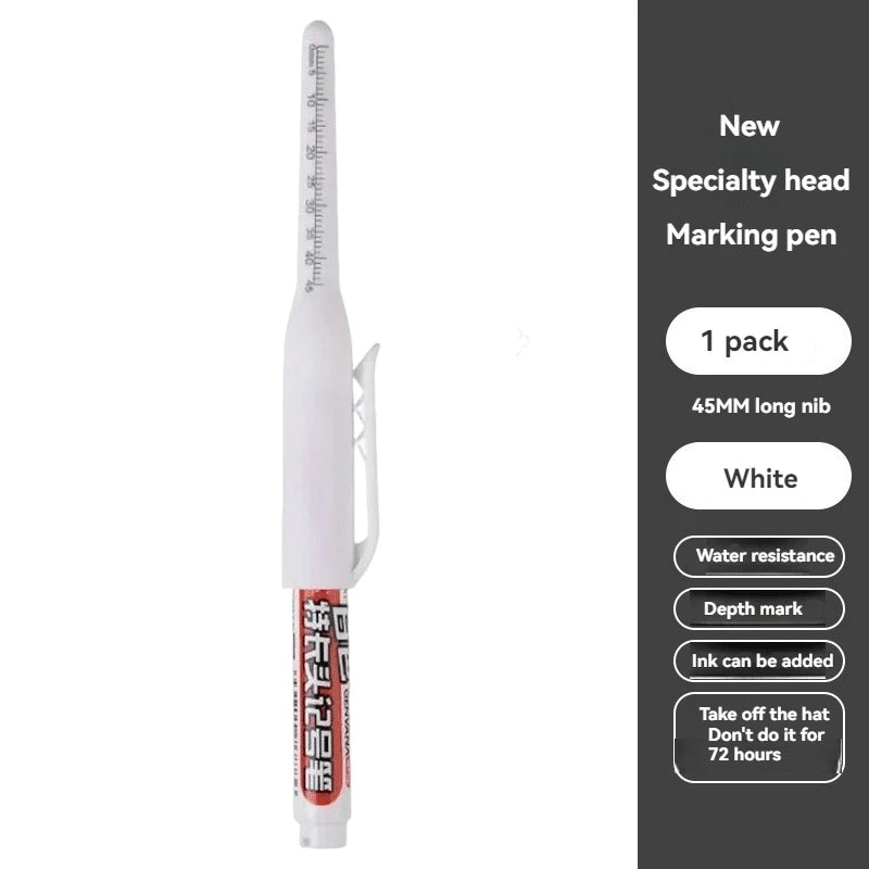 45mm Waterproof Deep Hole Marker Pens Long Nib Head Carpenter Pen White/Black/Blue Ink for Multi-Purpose Woodworking Hand Too
