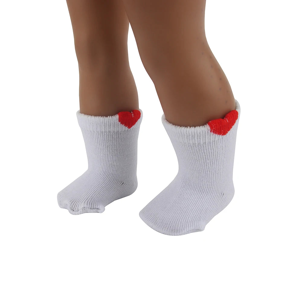 Doll Accessories Socks Heart Stripe Solid Color Knit Doll Socks For 43cm Baby New Born&18 inch American,OG Girl Doll Toy - BE